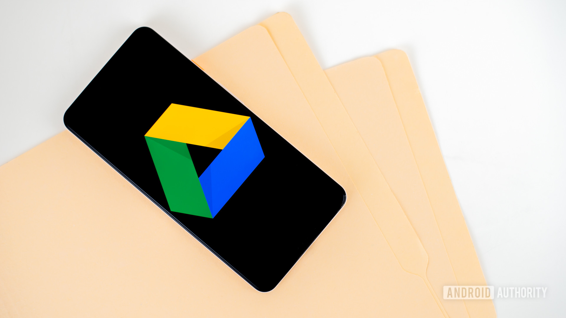 Logo Google Drive di smartphone Stok Gambar 1