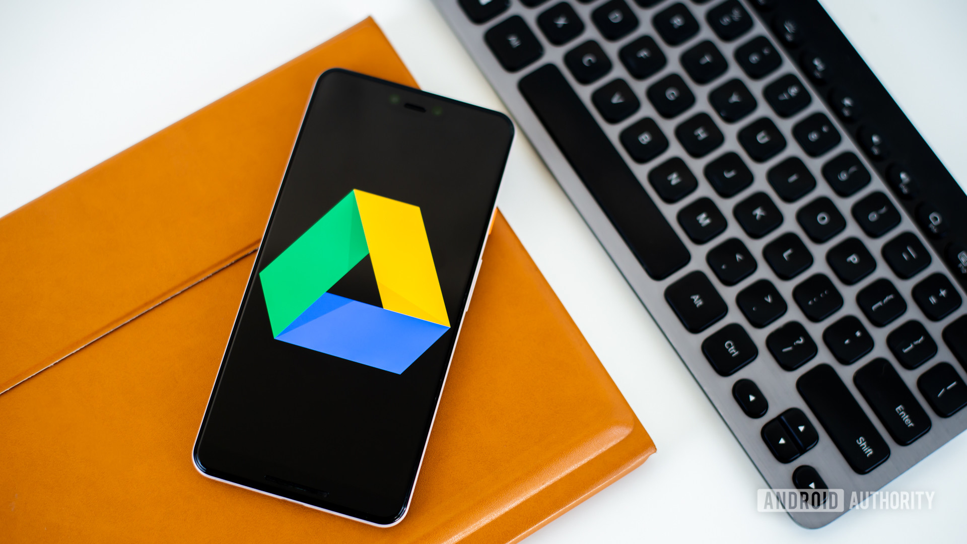 Google Drive logo on smartphone stock photo 2