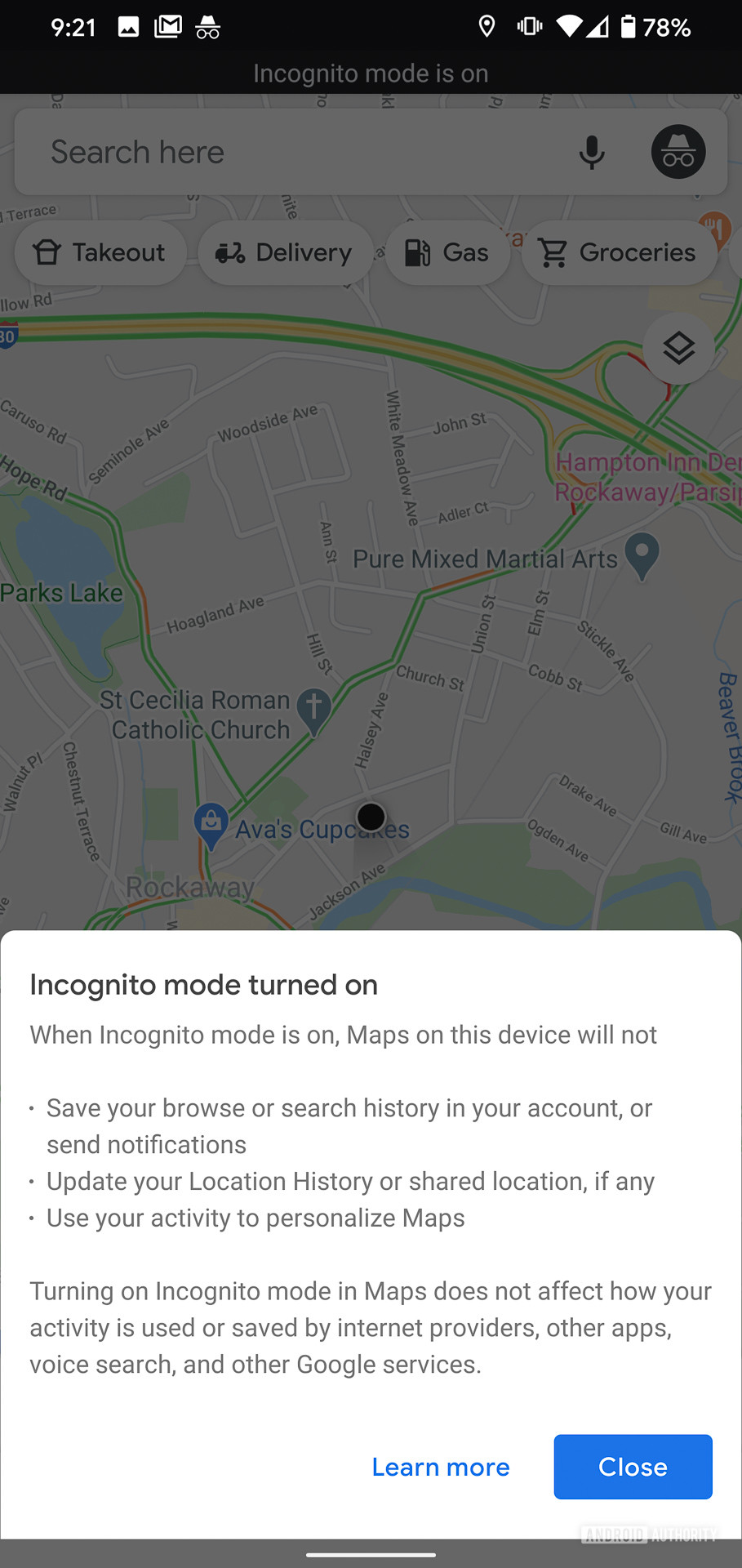 Google Maps Incognito Mode landing page