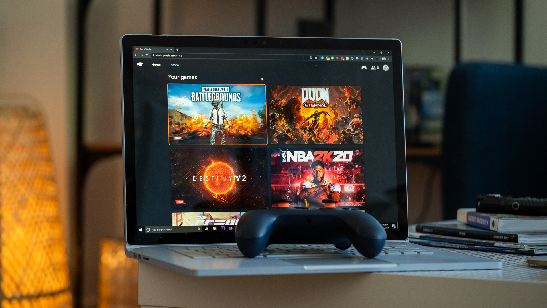 Google Stadia controller on PC with games