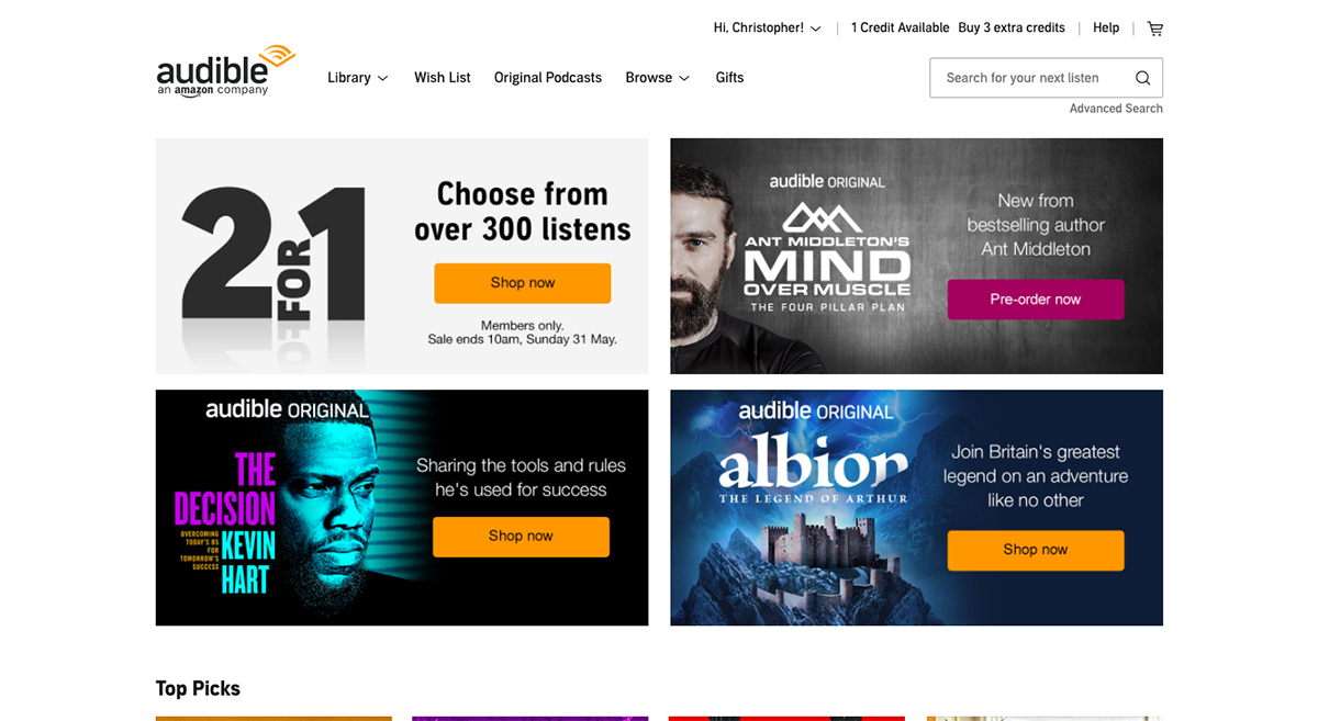Audible Home Page