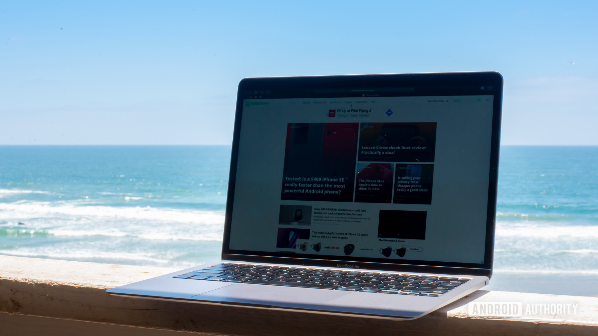 MacBook Air outside in direct sunlight in porch