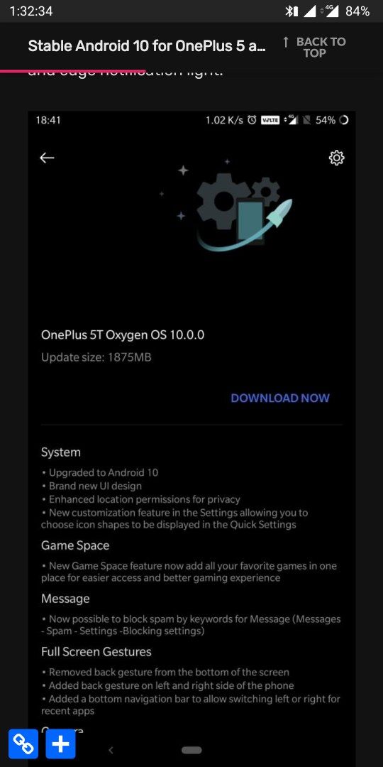 OnePlus 5 5T stable Android 10 changelog