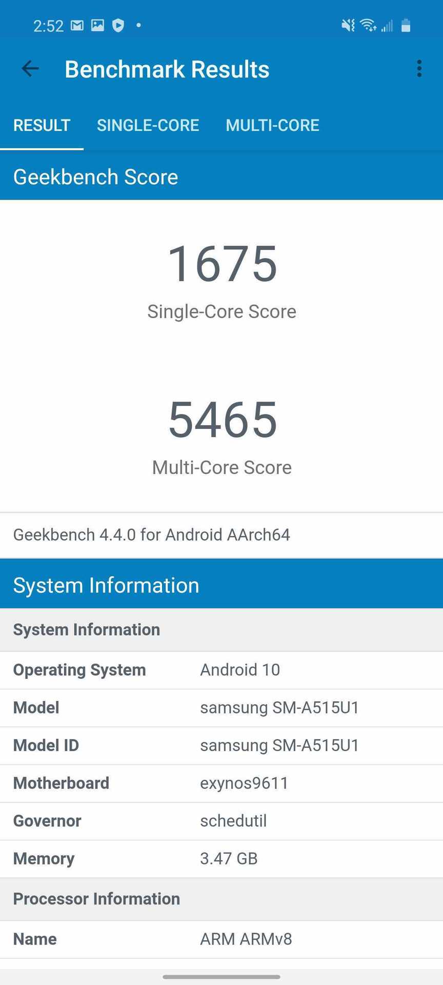 Samsung Galaxy A51 Geekbench 4 Benchmark