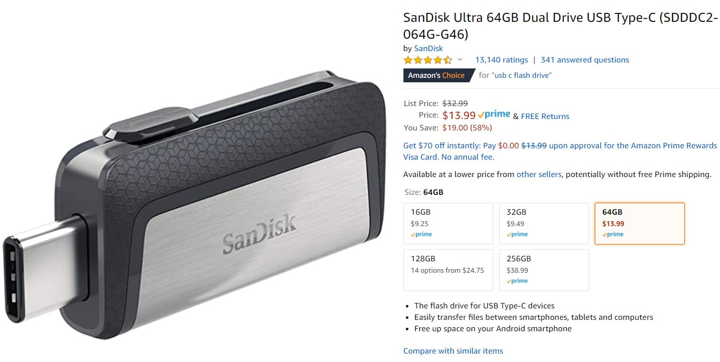 SanDisk Ultra 64GB Dual Drive USB-C Amazon