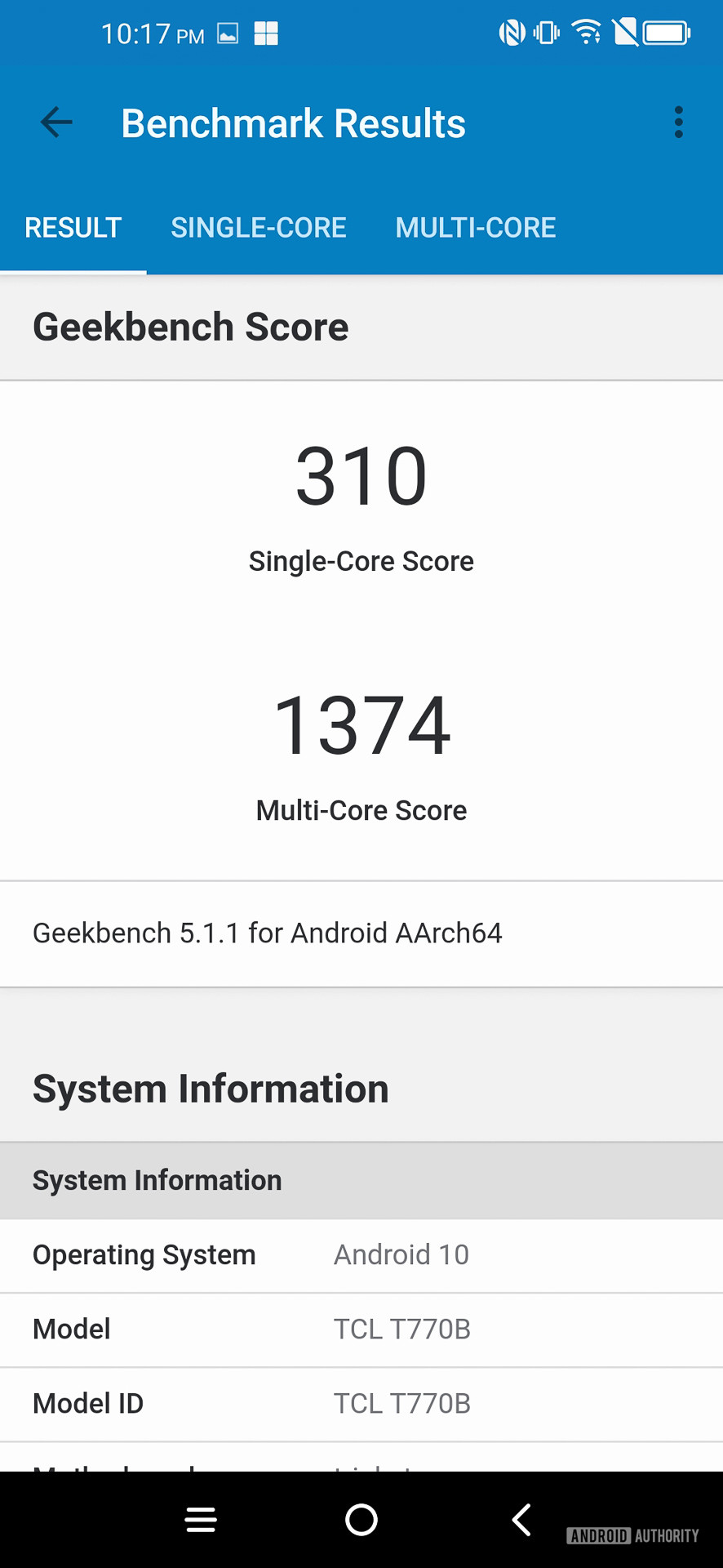 TCL 10L review Geekbench