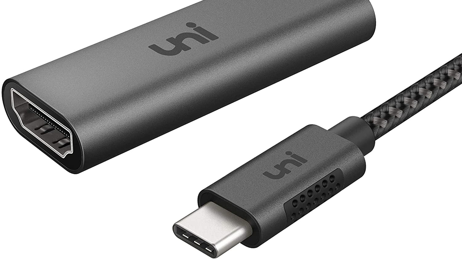 A stock photo of the Uni HDMI to USB C adapter