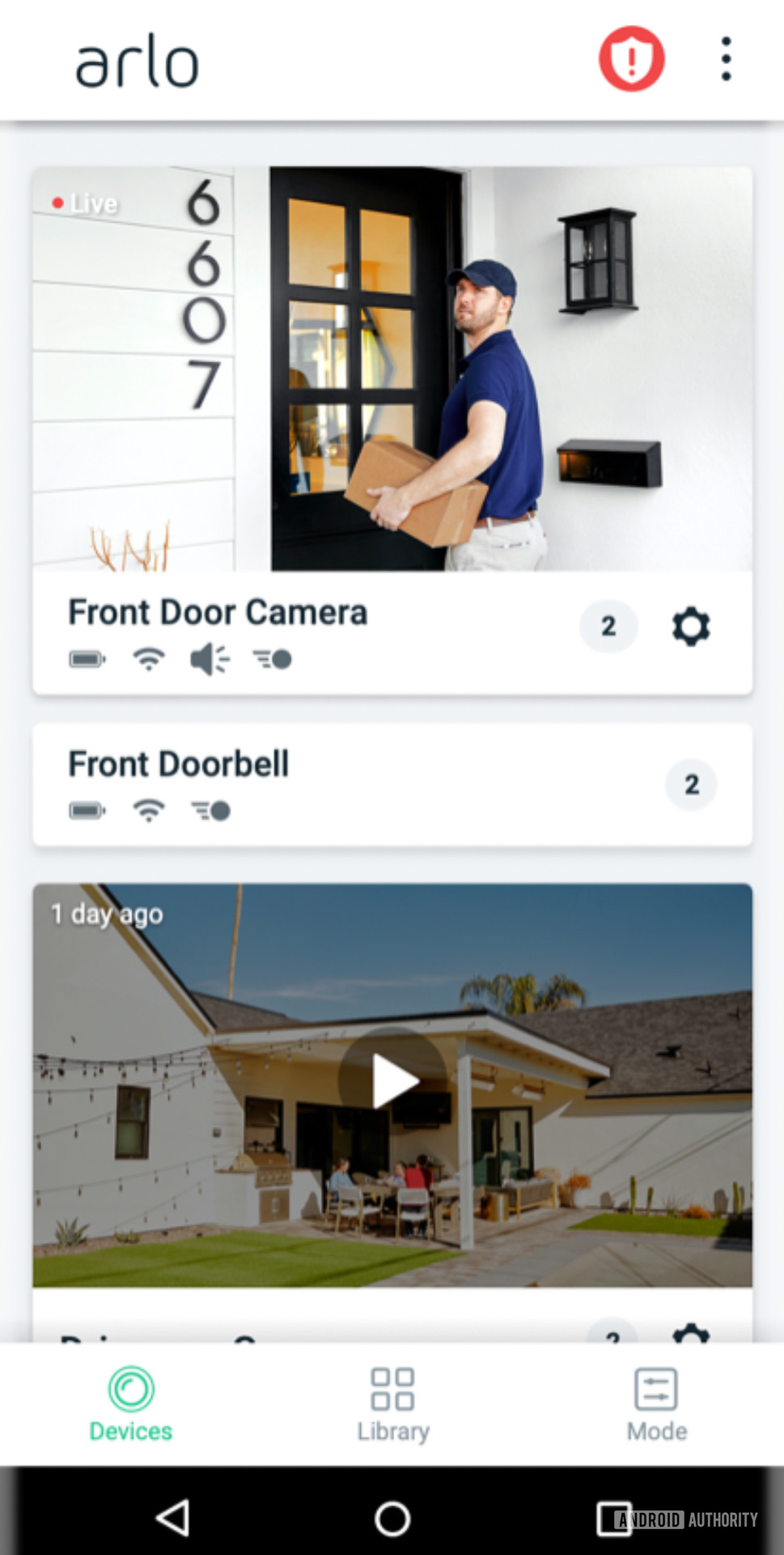 Arlo Video Doorbell app main screen