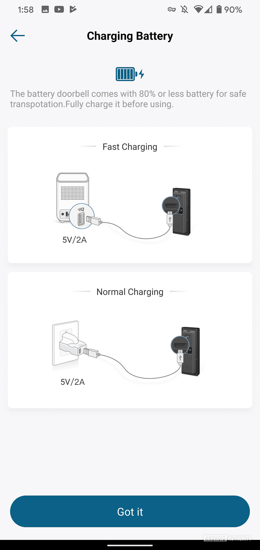 Eufy Video Doorbell charging battery