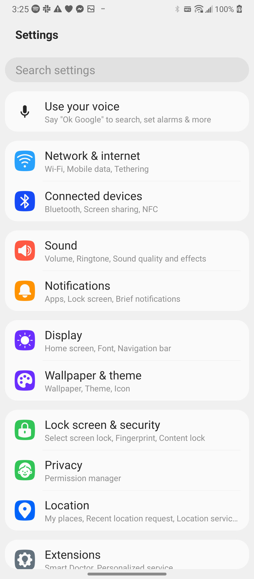 LG Velvet settings screenshot