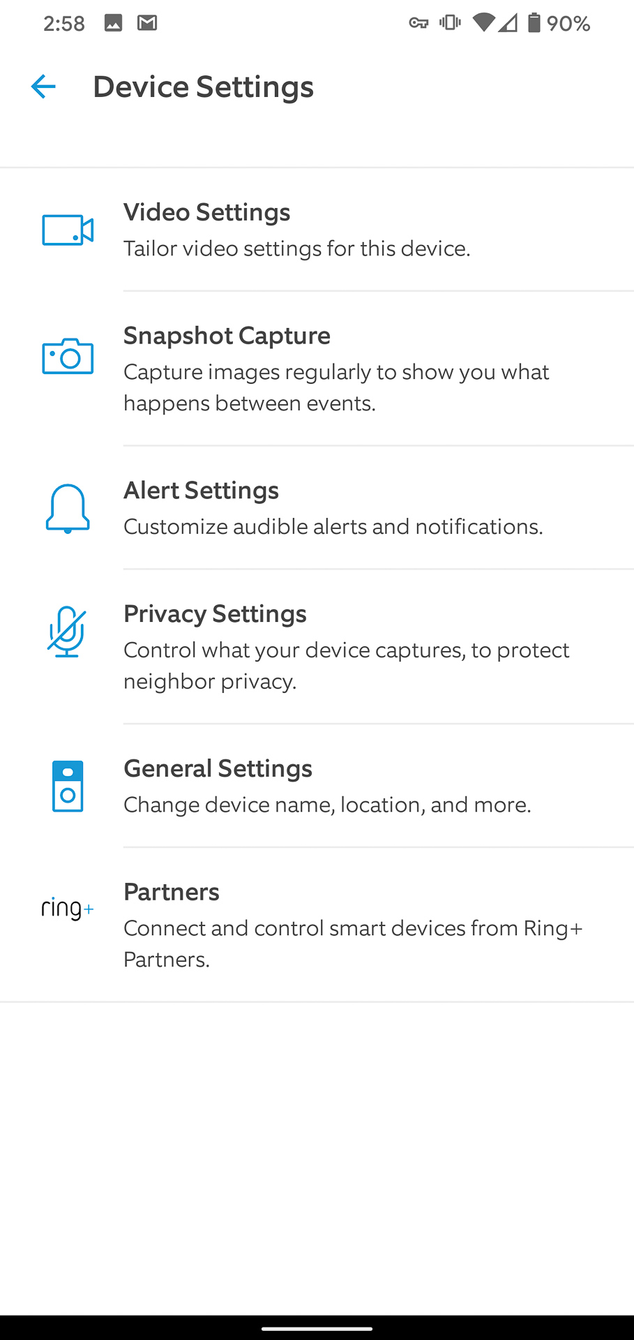 Ring Video Doorbell 3 Plus app device settings