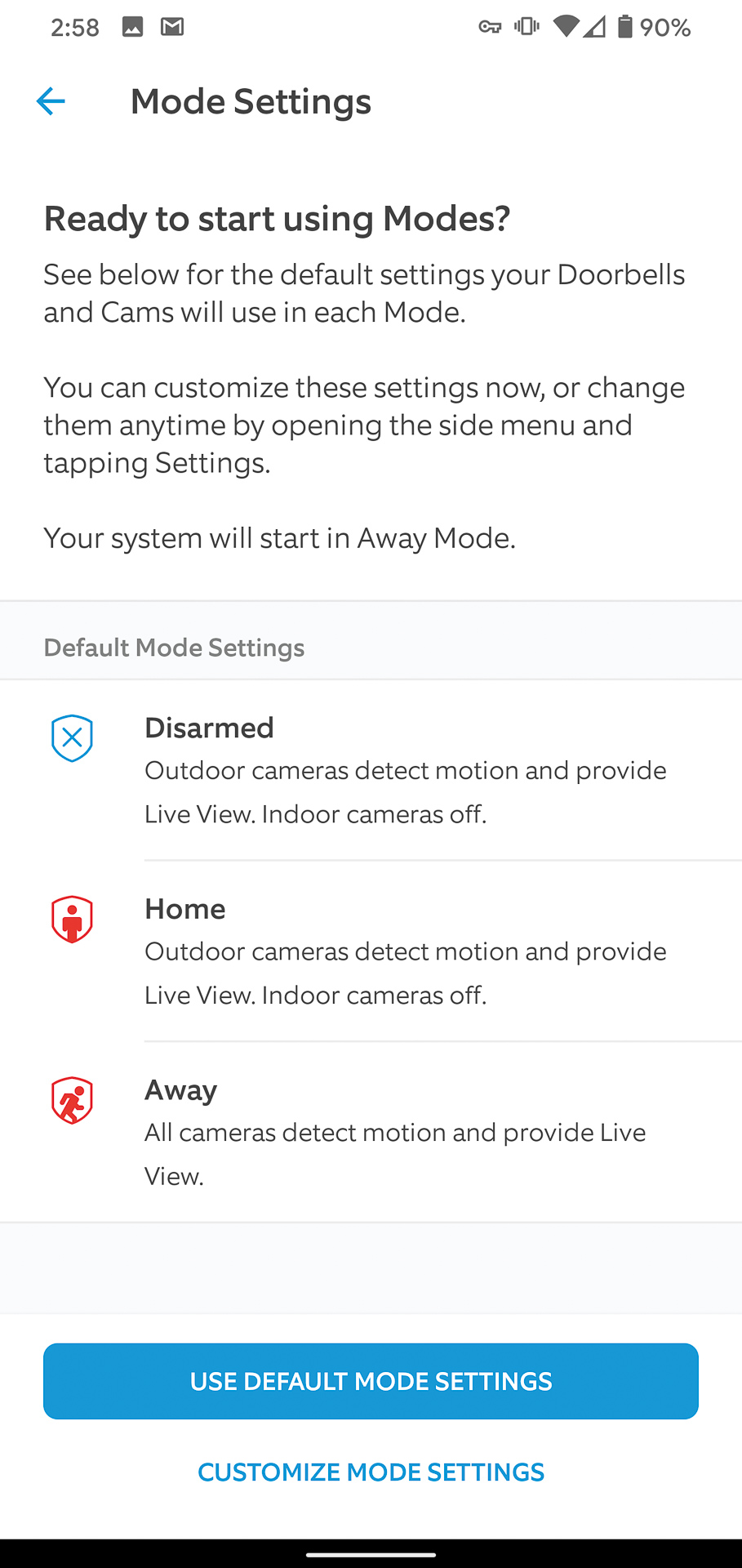 Ring Video Doorbell 3 Plus app modes