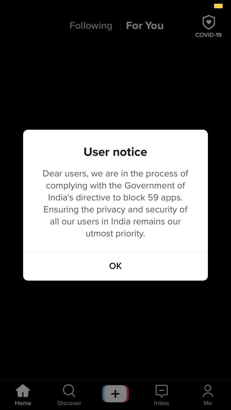 TikTok App ban Notice
