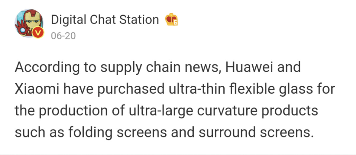 Xiaomi and Huawei are apparently buying ultra-thin glass.