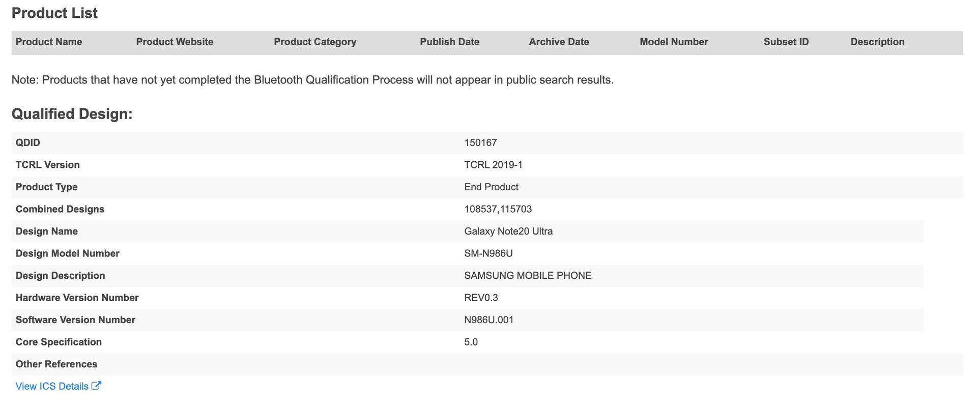 samsung galaxy note 20 ultra bluetooth sig