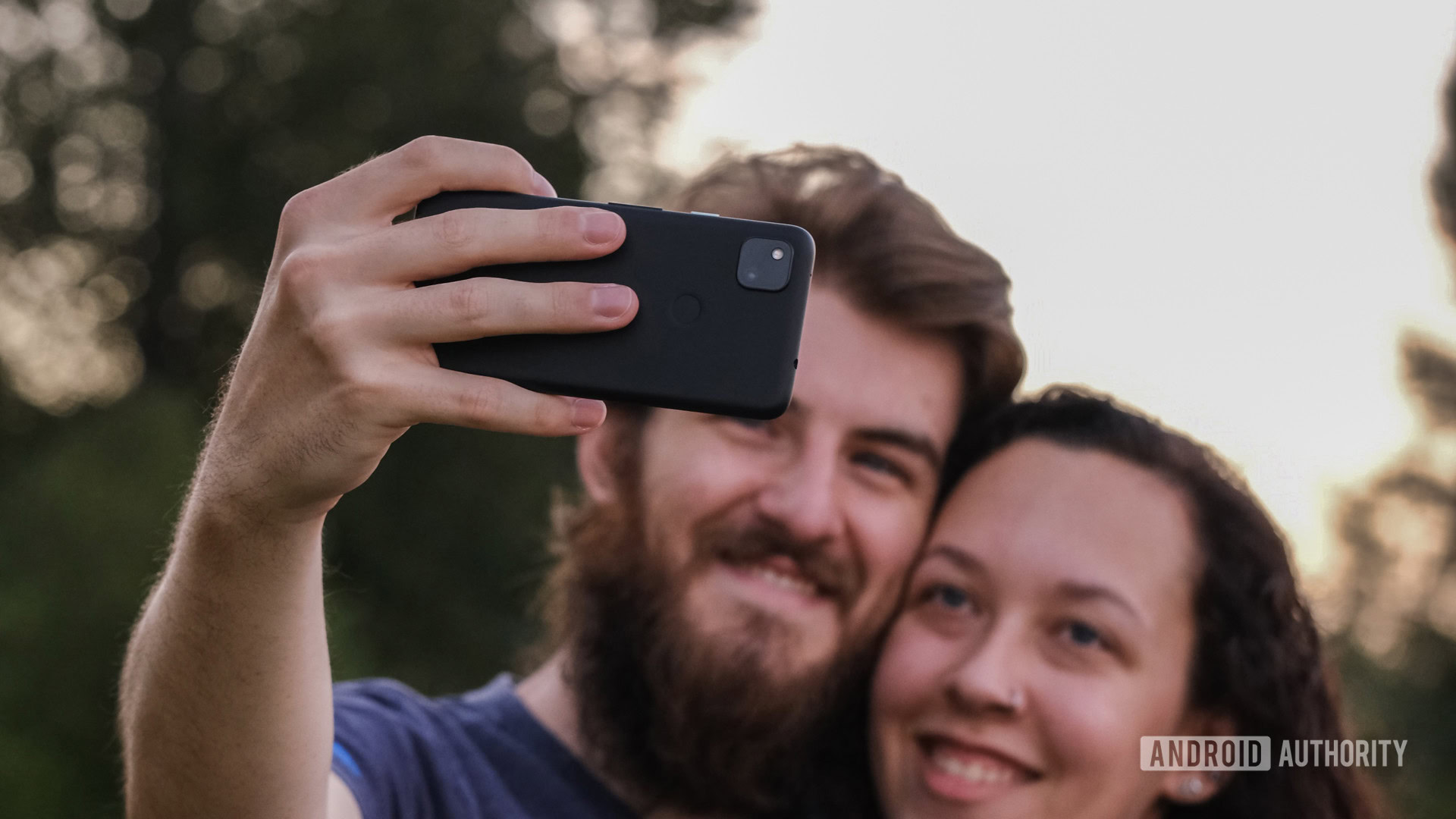 Google Pixel 4a taking a selfie back wide