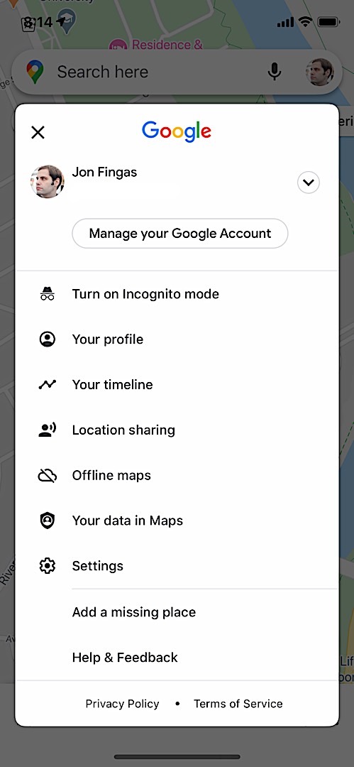 Google Maps location sharing on iOS