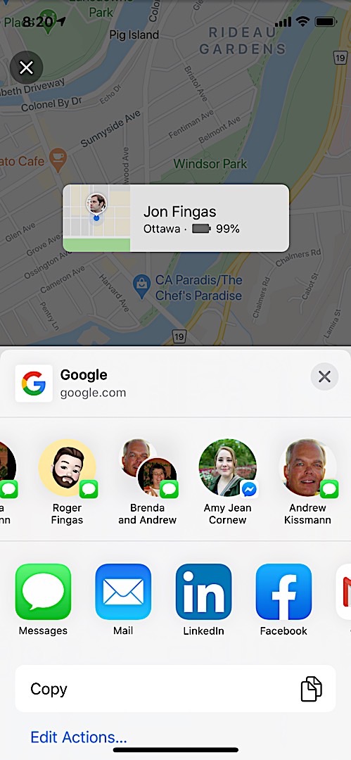 Google Maps location sharing on iOS