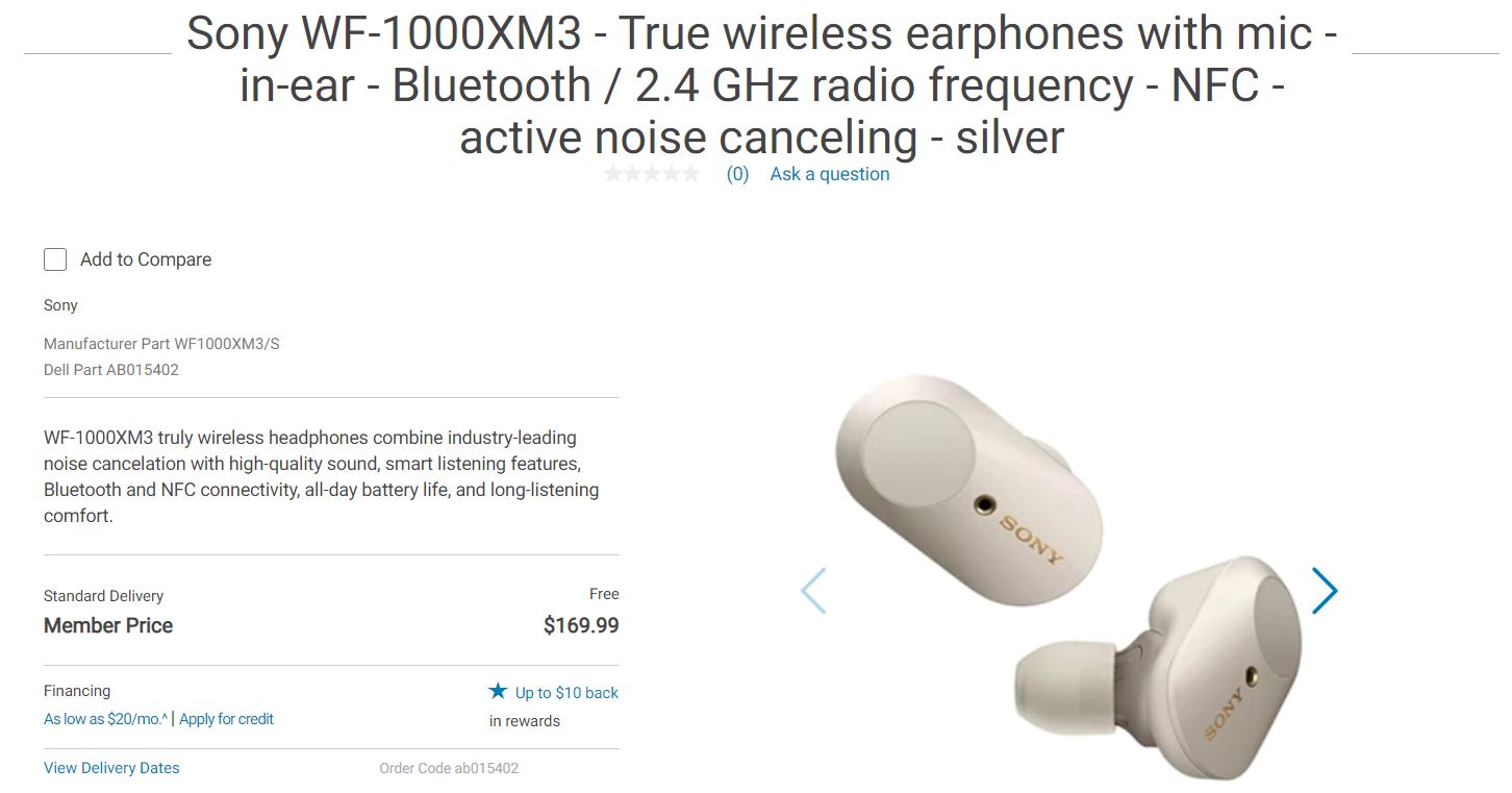 Sony WF 1000XM3 true wireless earphones