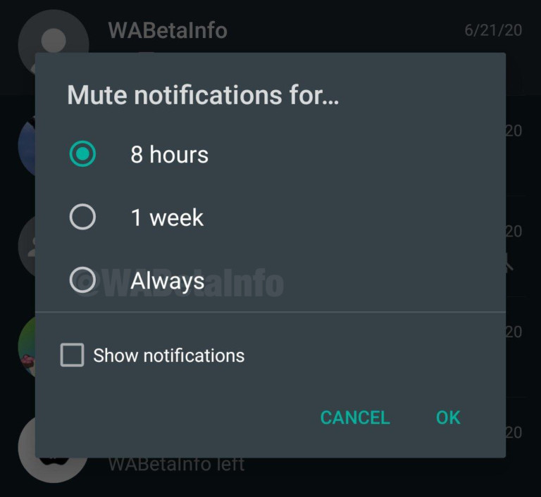 WhatsApp always mute functionality WABetaInfo