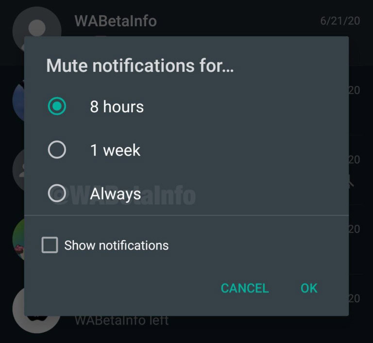 WhatsApp always mute functionality WABetaInfo