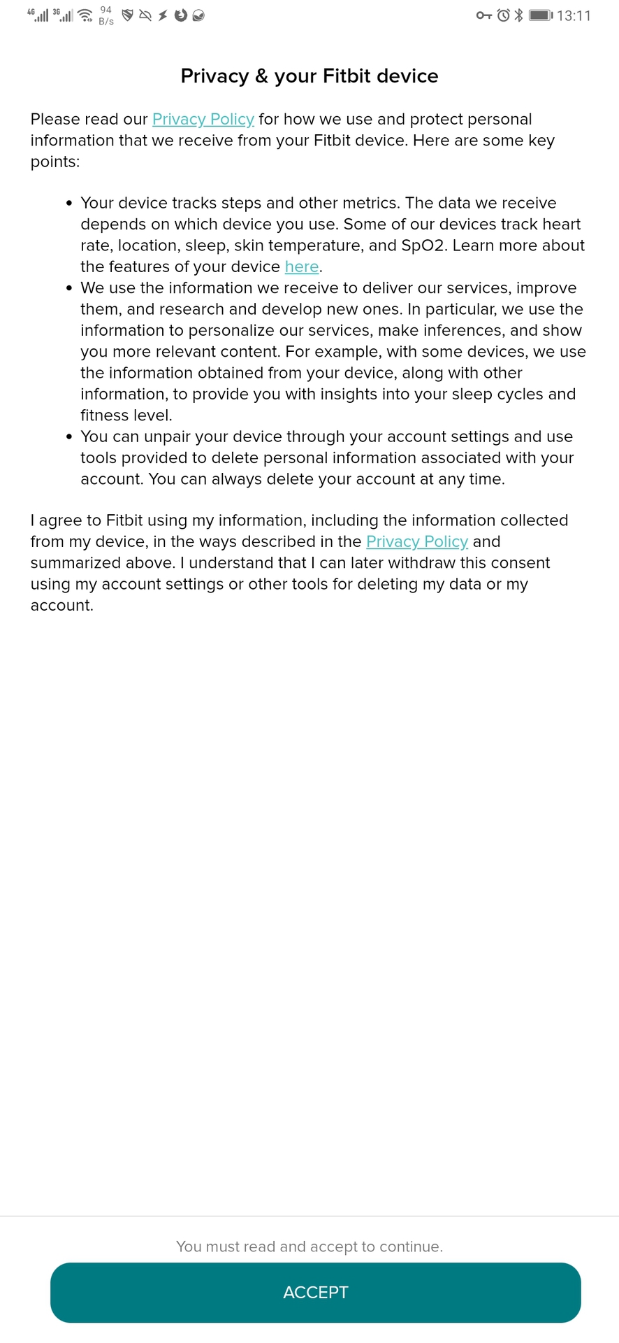 fitbit app privacy policy
