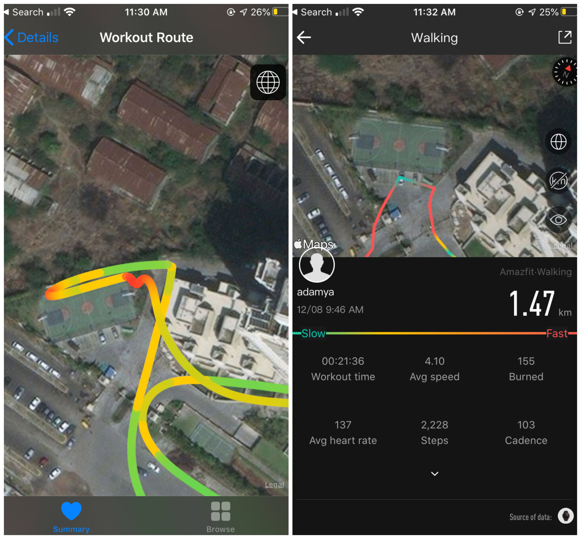 Apple Watch 4 GPS map vs Amazfit Stratos 3 GPS map