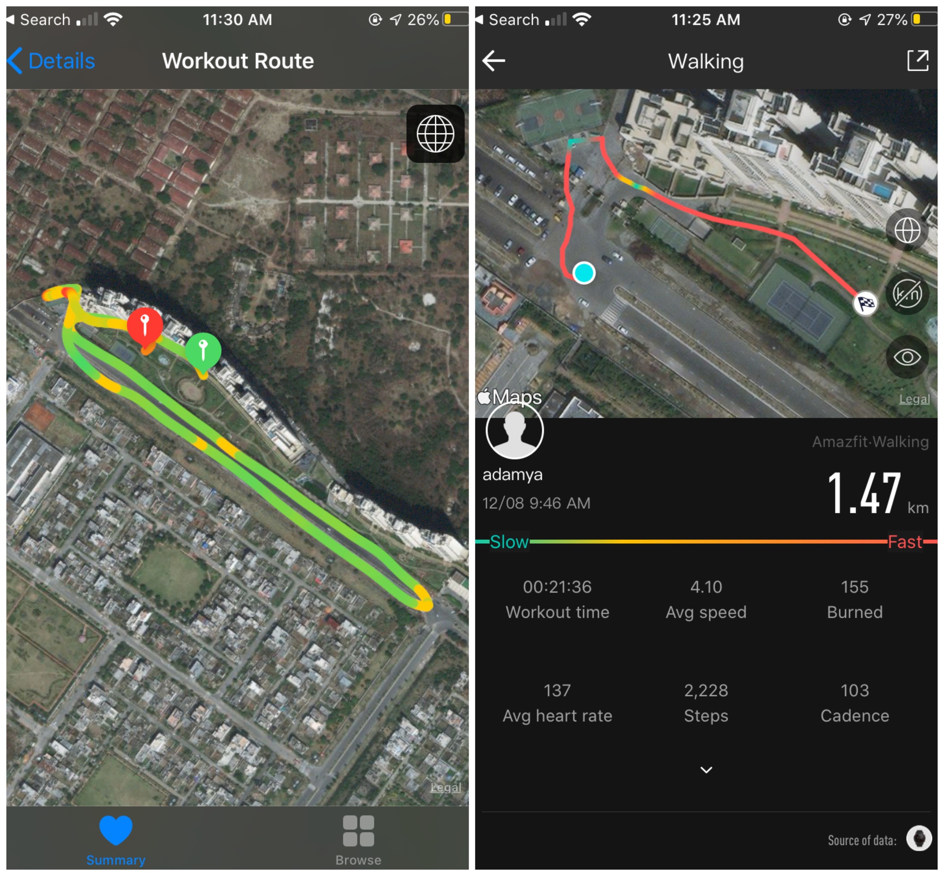 Apple Watch 4 vs Amazfit Stratos 3 GPS Tracking Map