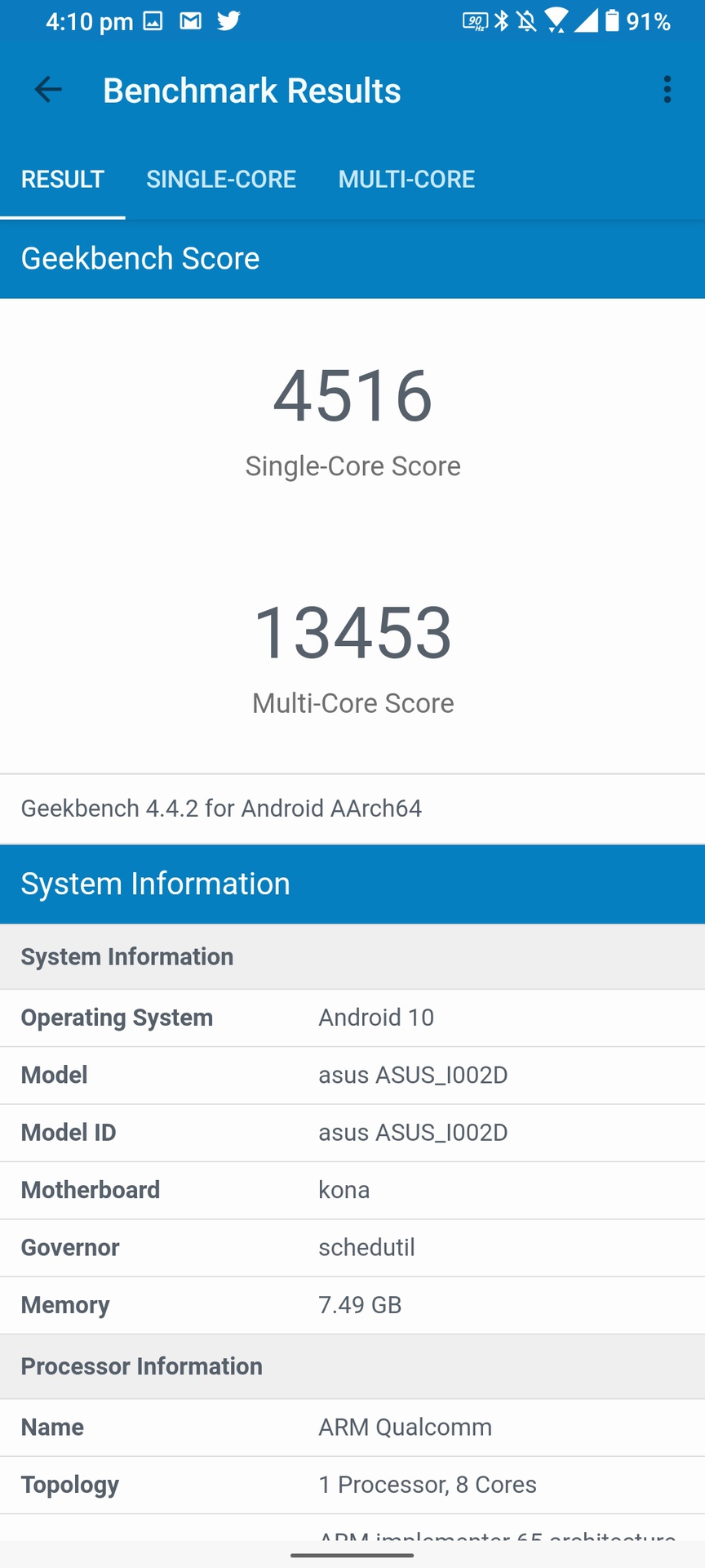 Asus Zenfone 7 Pro Geekbench 4 scores