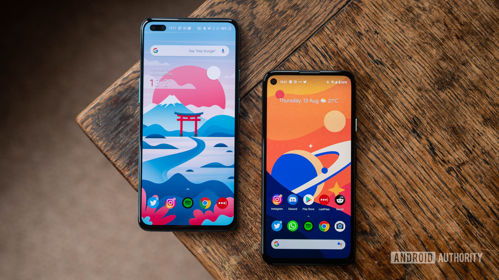 OnePlus Nord vs Pixel 4a Both devices side by side in a staggered view - Using WhatsApp without a SIM card