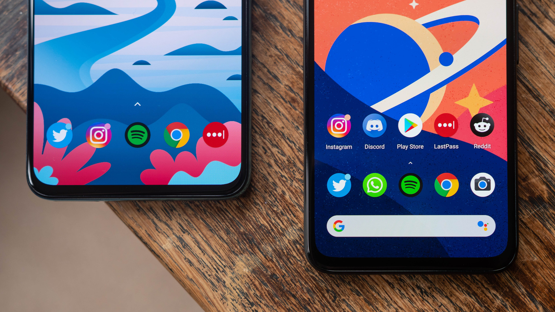OnePlus Nord vs Pixel 4a The bottom of both devices side by side in a staggered view