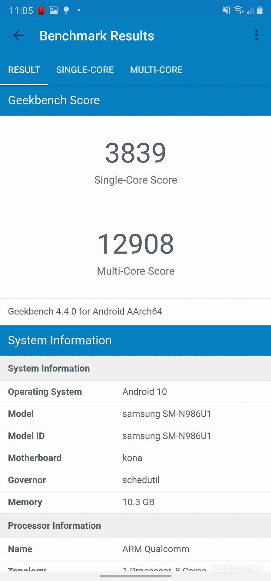 Samsung Galaxy Note 20 Ultra GeekBench 4