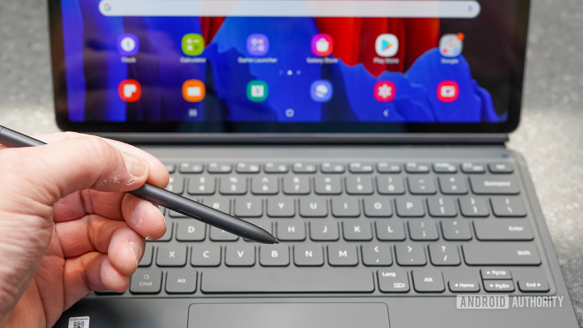 Samsung Galaxy Tab S7 Plus holding the S Pen