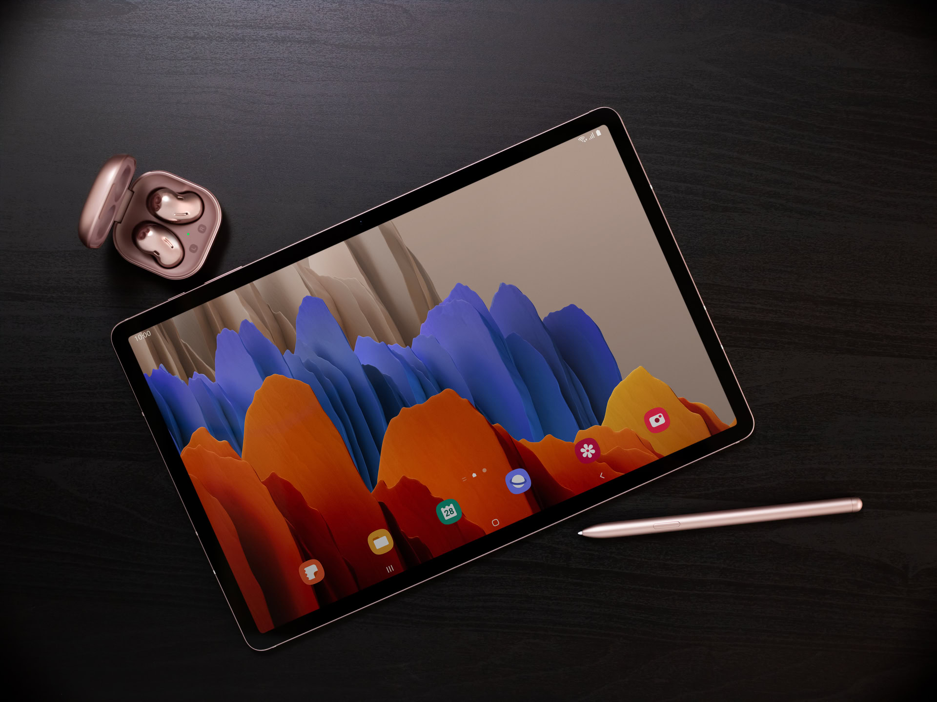 Samsung Galaxy Tab S7 plus with galaxy Buds Live and stylus