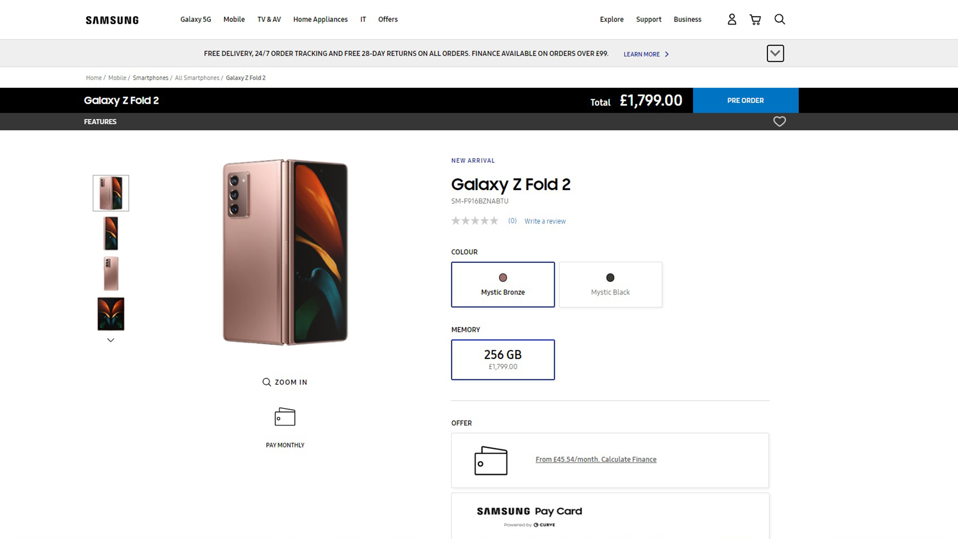 Samsung Galaxy Z Fold 2 Leaked Price