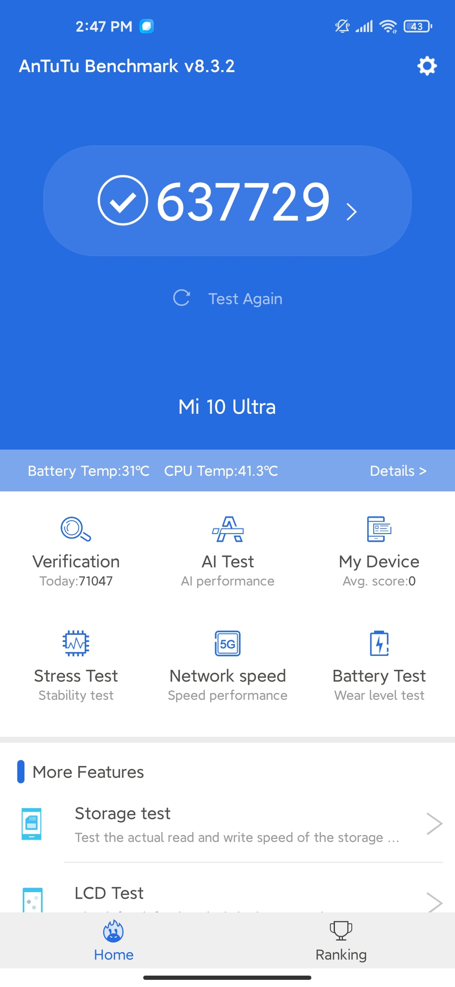 Xiaomi Mi 10 Ultra antutu results
