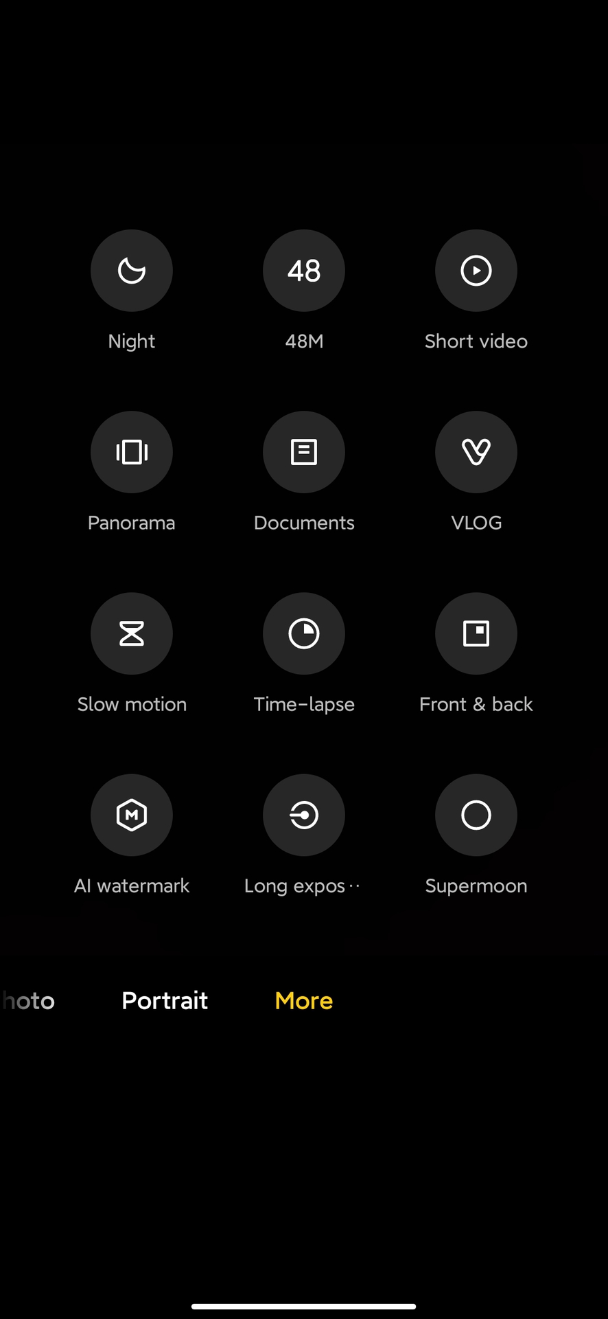 Xiaomi Mi 10 Ultra camera app mode selection screen