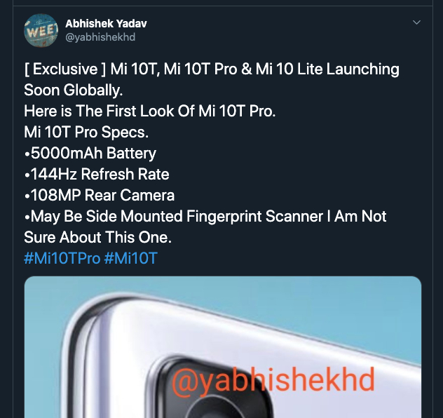 Xiaomi Mi 10T Tweet By Abhishek Yadav