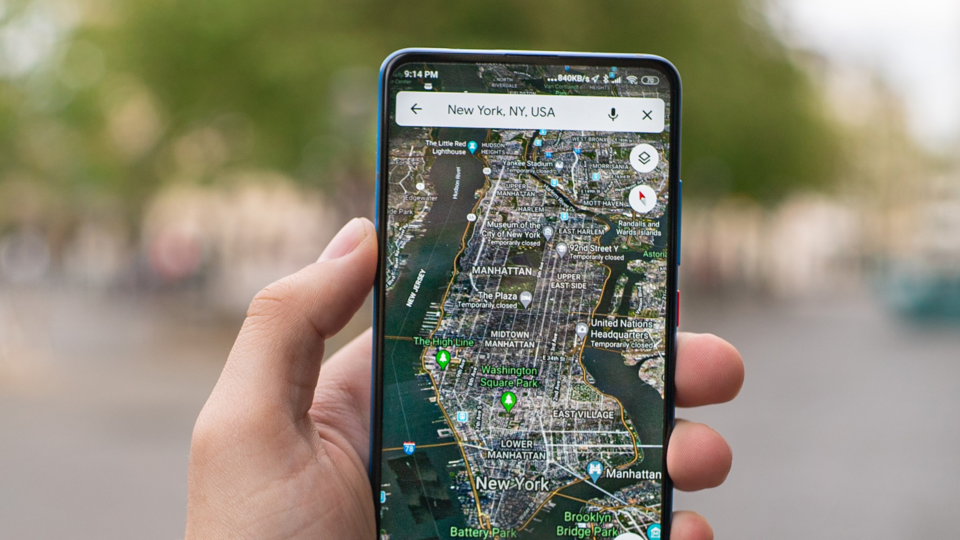 google maps on android showing New York City