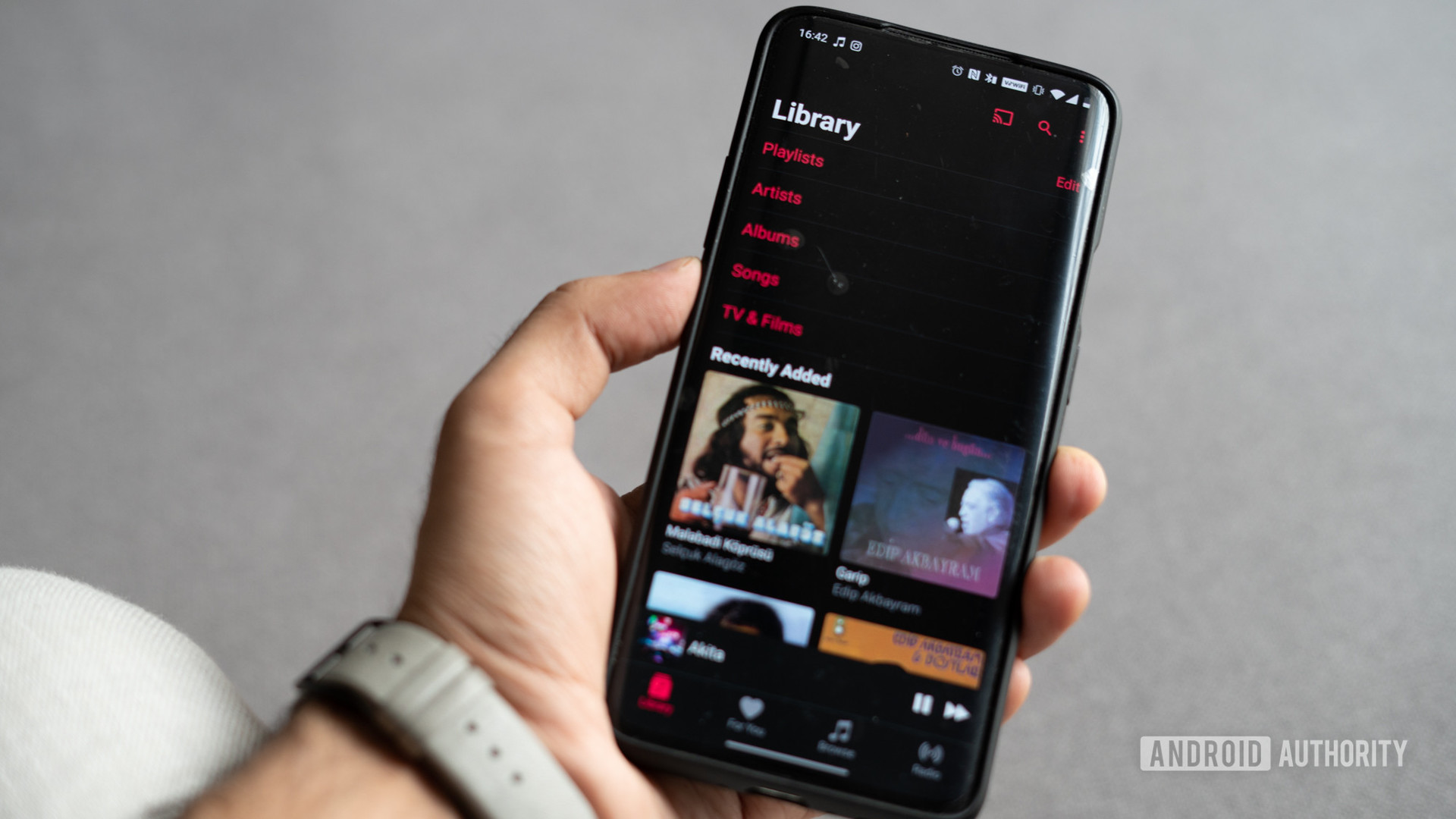 The Apple Music library on an Android phone