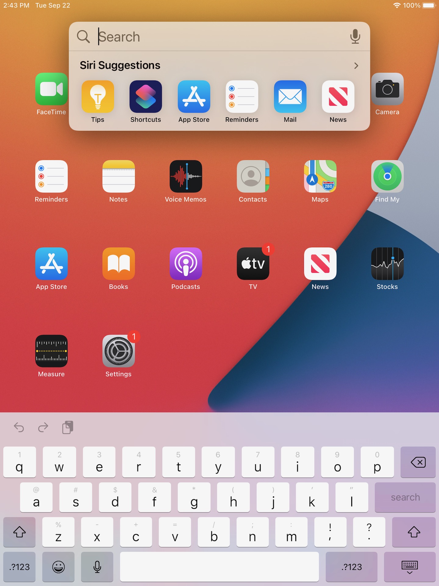 Apple iPad 2020 iPadOS 14 search bar