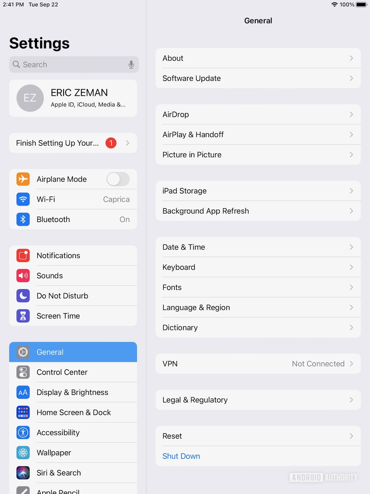 Apple iPad 2020 iPadOS 14 settings