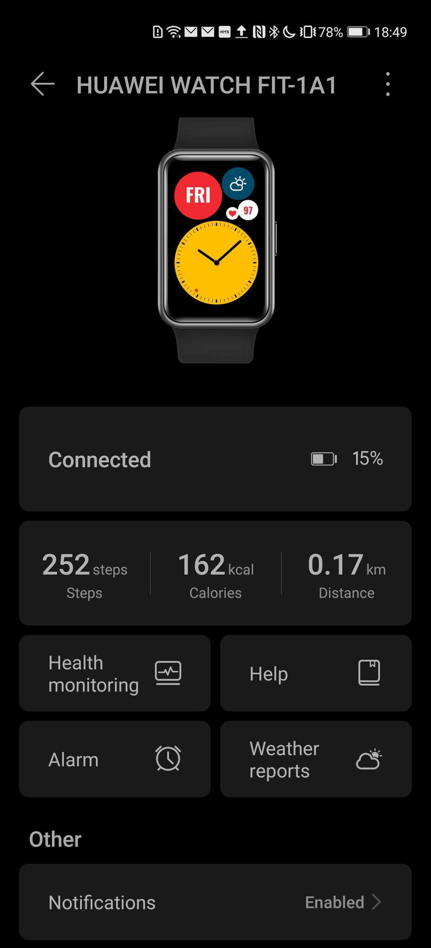 HUAWEI Health app HUAWEI Watch Fit settings