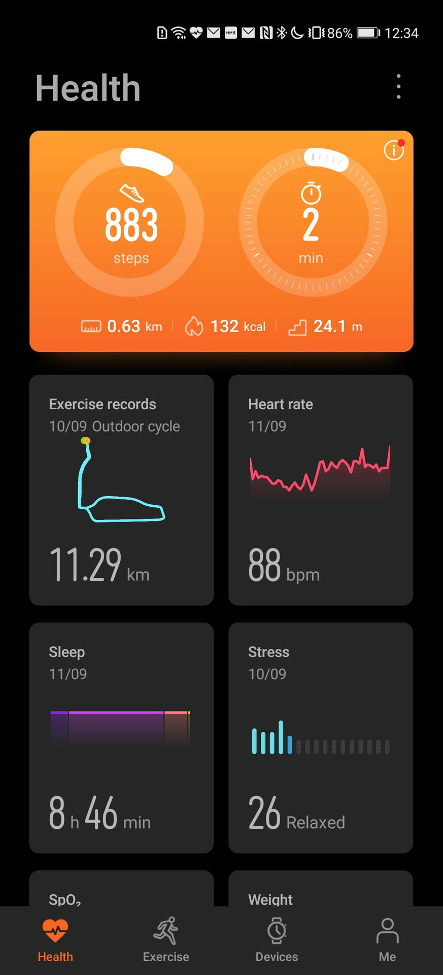 Huawei Health app main dashboard