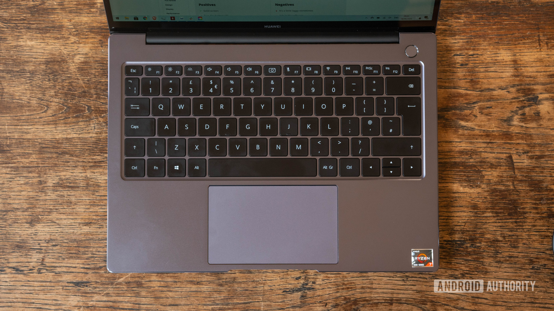 HUAWEI Matebook 14 2020 AMD top down keyboard deck shot