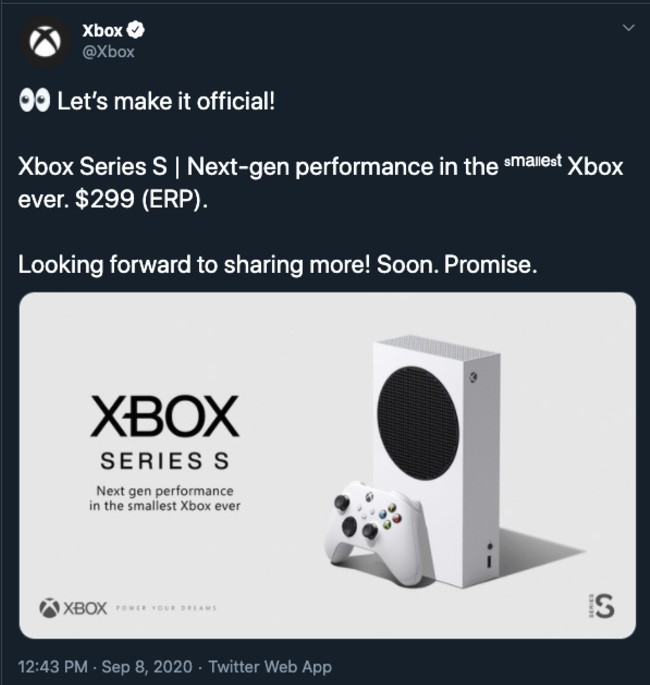 Microsoft Series S official announcement tweet