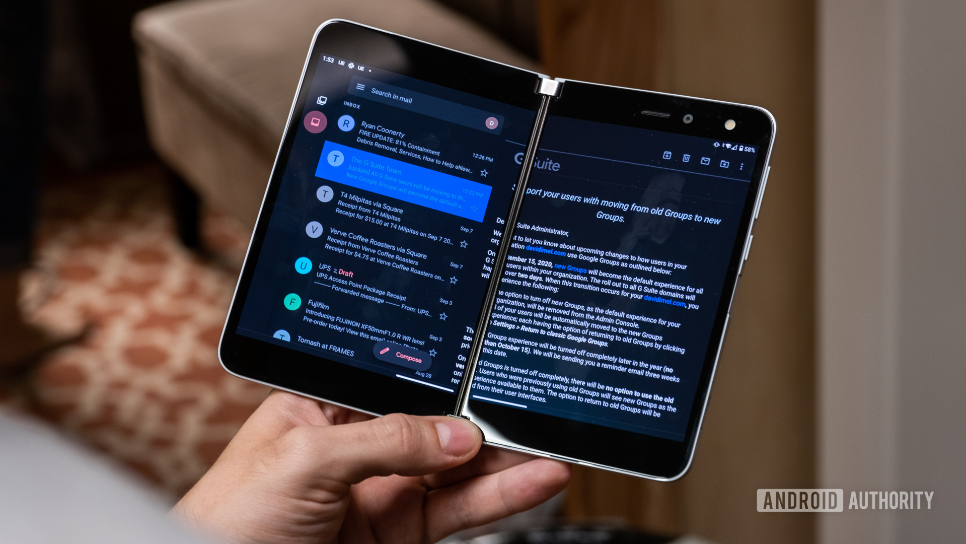 Microsoft Surface Duo GMail not spanning correctly 1