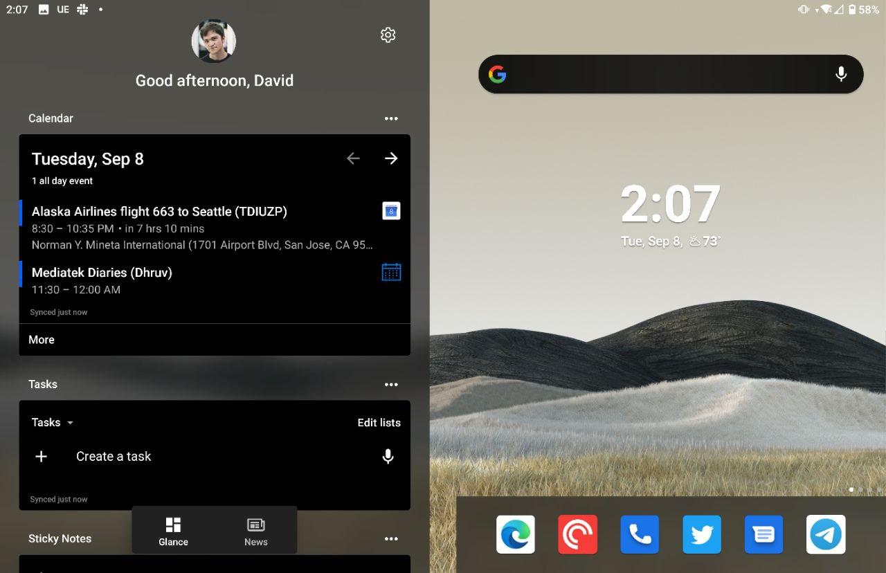Microsoft Surface Duo standard calendar and tasks widget