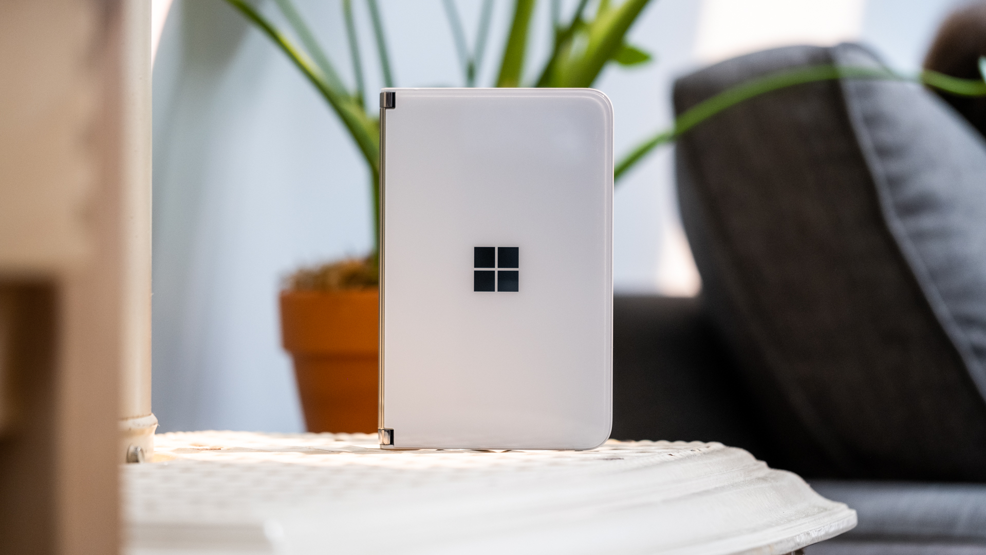 Microsoft Surface Duo standing upright