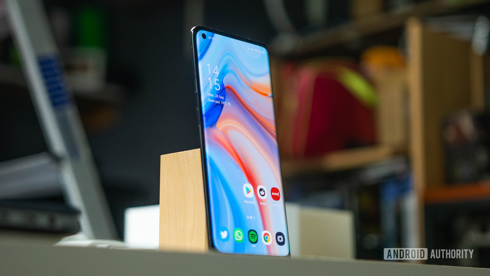 OPPO Reno 4 Pro 5G hero shot off angle on a desk